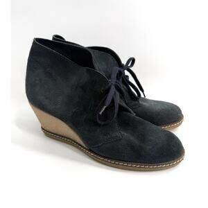 J. Crew MacAlister Woman's Wedge Heel Ankle Bootie Suede Leather Boho Navy 7